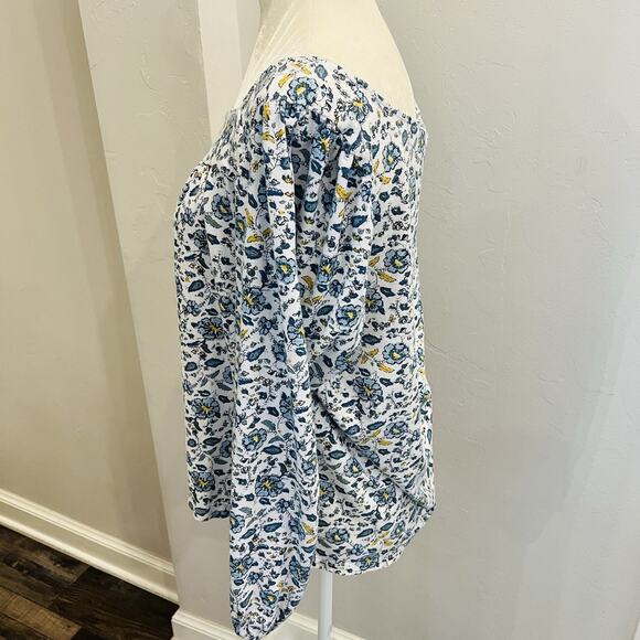 Lucky Brand Women's XL Blue Gold Small Print Floral Knit Top Shirt (A0131) - Picture 4 of 7